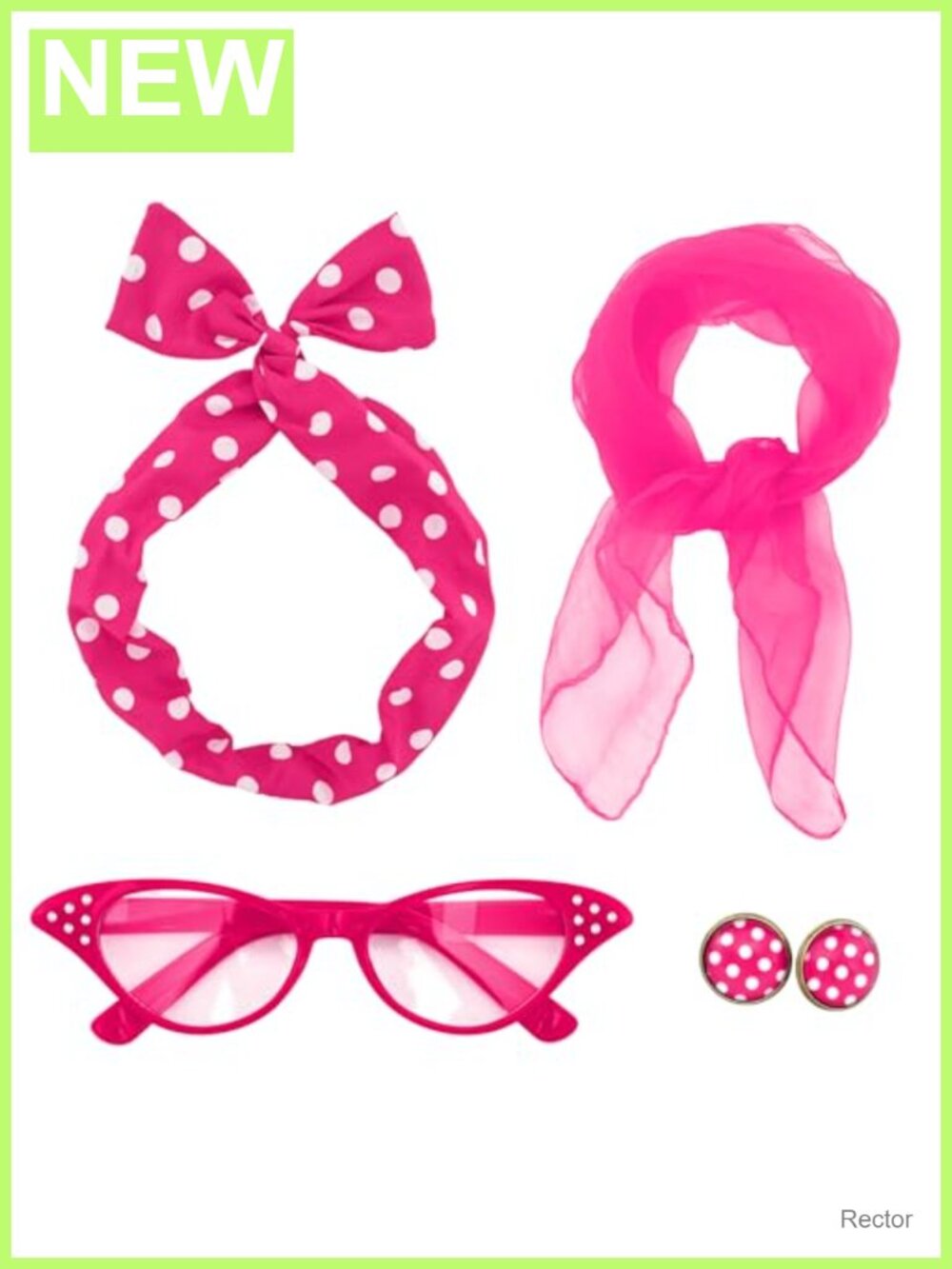 50s Costume Accessory Set Cat Eye Glasses Chiffon Scarf Bandana Headband